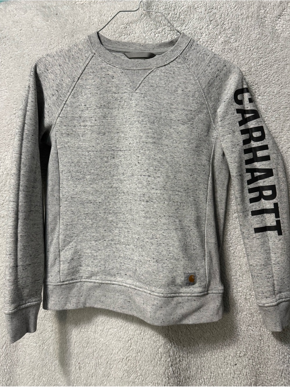 Carhartt Light Heather Grey Crewneck with Black Sleeve Lettering